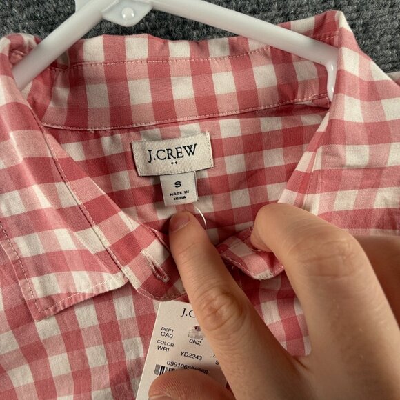 NWT J Crew Women Pink Check Button Up Shirt Long Sleeve Small Cotton Blend Adult - Picture 9 of 14